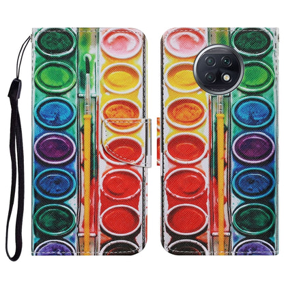 PU leather flip phone wallet case with lanyard, colorful circle paint pattern