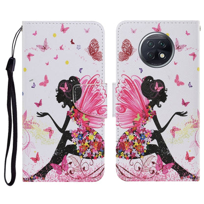 PU leather flip phone wallet case with lanyard, white with pink dancer and butterfly pattern