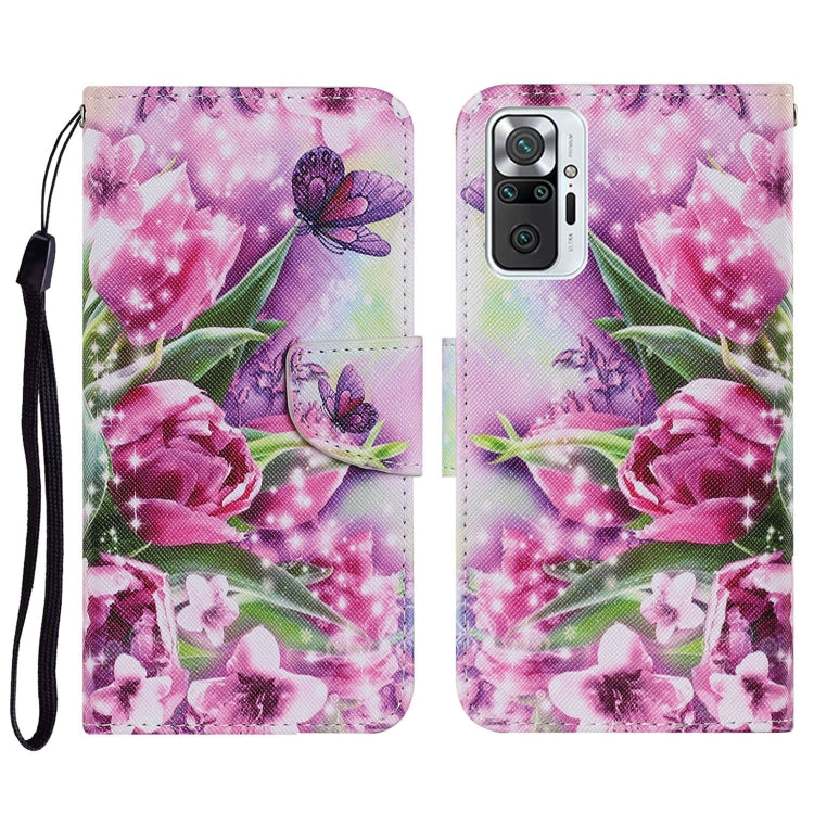 PU leather flip phone wallet case with lanyard, pink floral butterfly dream pattern