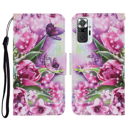 PU leather flip phone wallet case with lanyard, pink floral butterfly dream pattern
