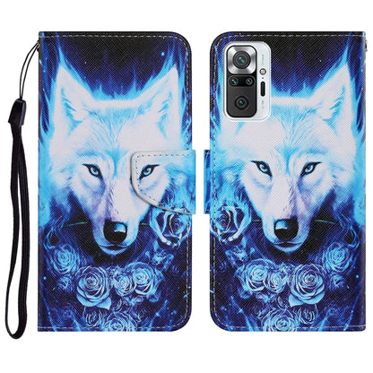 PU leather flip phone wallet case with lanyard, blue wolf with roses pattern