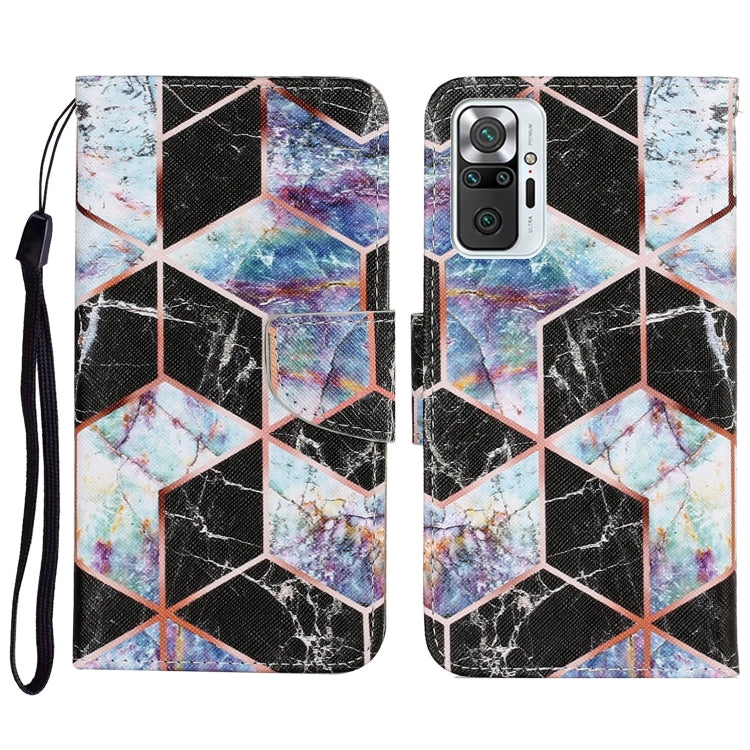 PU leather flip phone wallet case with lanyard, cube geometric map pattern