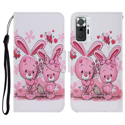 PU leather flip phone wallet case with lanyard, pink bunny illustration pattern