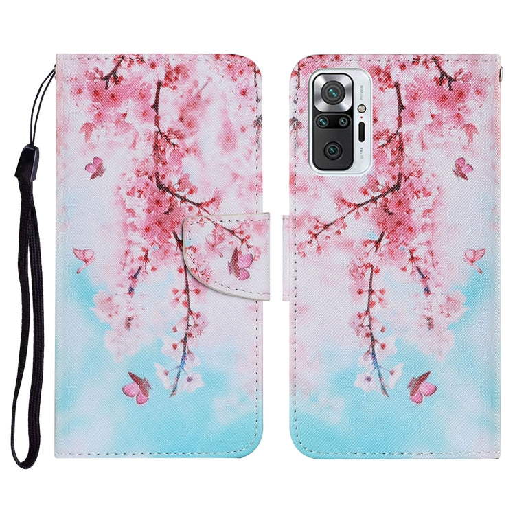 PU leather phone wallet case with horizontal flip, cherry blossom pattern, card holder, lanyard