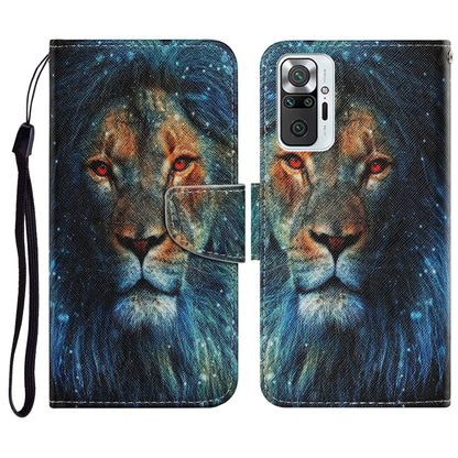PU leather phone wallet case with horizontal flip, lion face pattern, card holder, lanyard