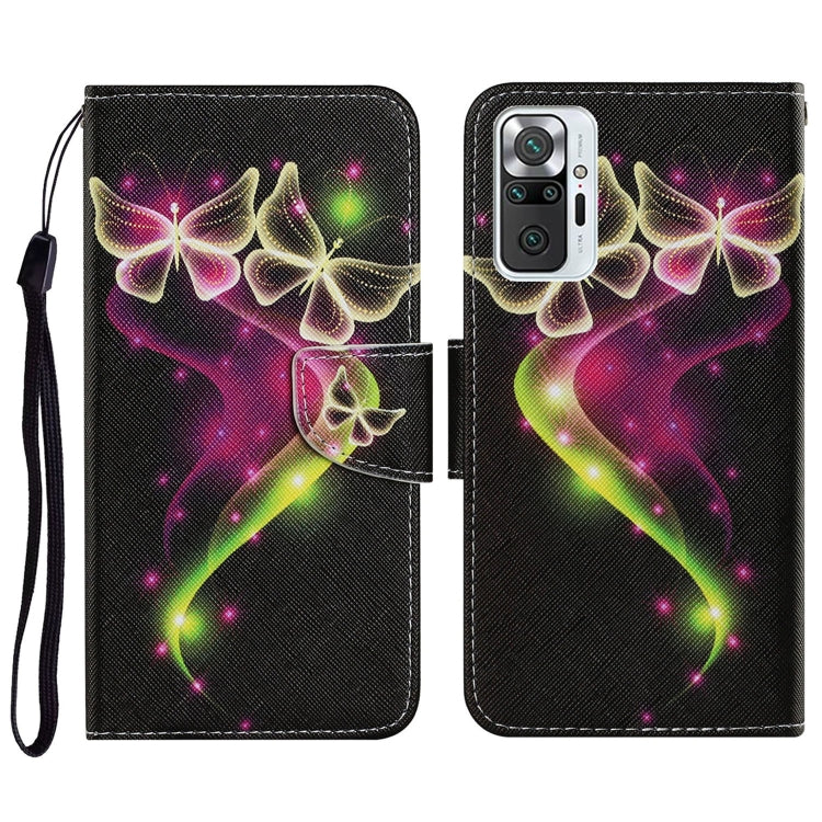 PU leather phone wallet case with horizontal flip, neon butterfly pattern, card holder, lanyard