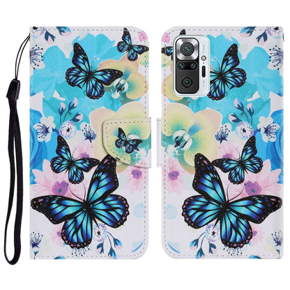 PU leather phone wallet case with horizontal flip, large blue butterfly pattern, card holder, lanyard