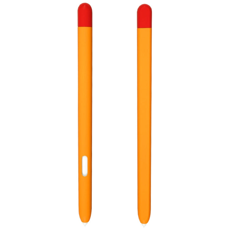 Liquid silicone stylus pen protective case, orange body with red cap and side cutout