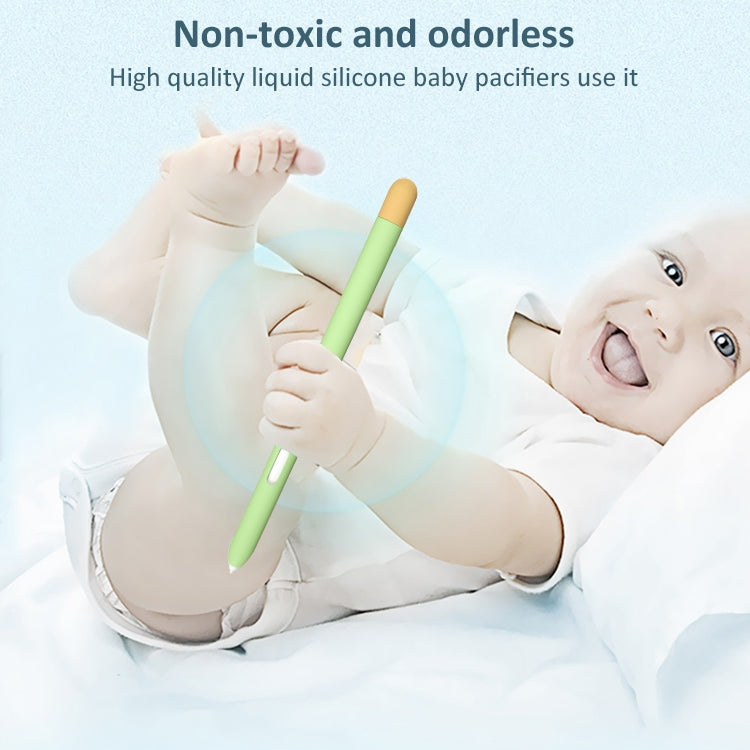 Liquid silicone stylus pen protective case, green silicone pen-like tip held by baby