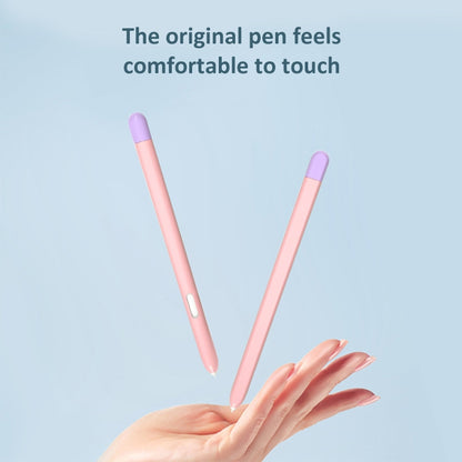 Liquid silicone stylus pen protective case, pink and lilac pens on hand