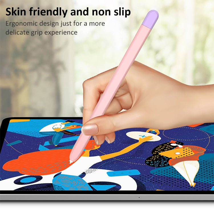 Pink silicone stylus protective sleeve with non-slip grip and purple tip
