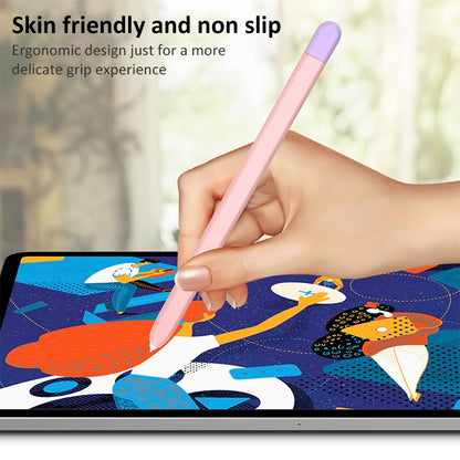 Pink silicone stylus protective sleeve with non-slip grip and purple tip