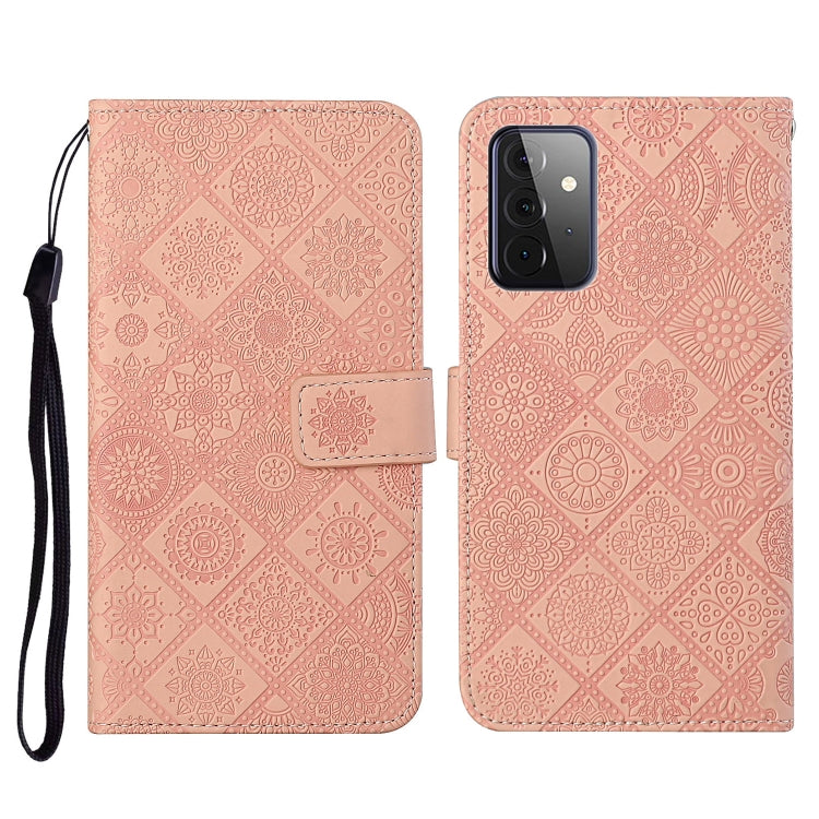 Pink embossed folio wallet case with card slot and wrist strap for phone