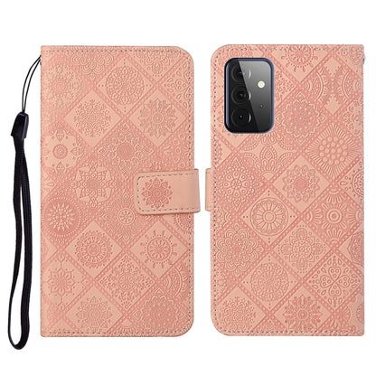 Pink embossed folio wallet case with card slot and wrist strap for phone