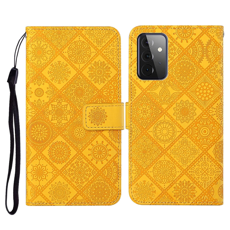 Yellow embossed folio wallet case with card slot and wrist strap for phone