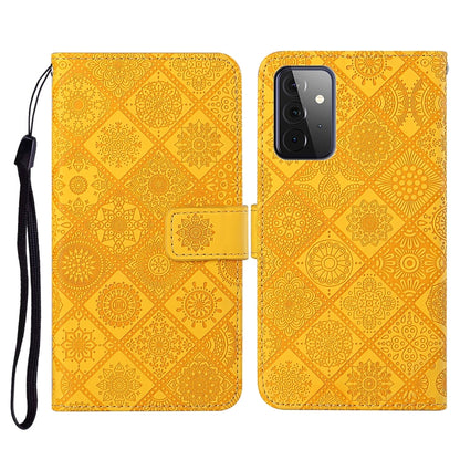 Yellow embossed folio wallet case with card slot and wrist strap for phone