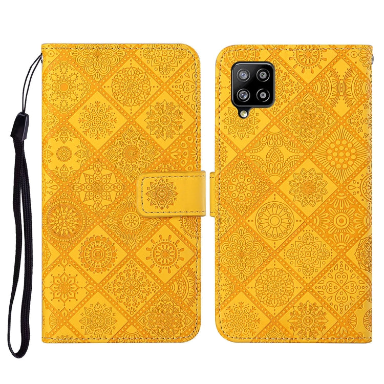 Golden yellow embossed folio wallet case with card slot and wrist strap for phone