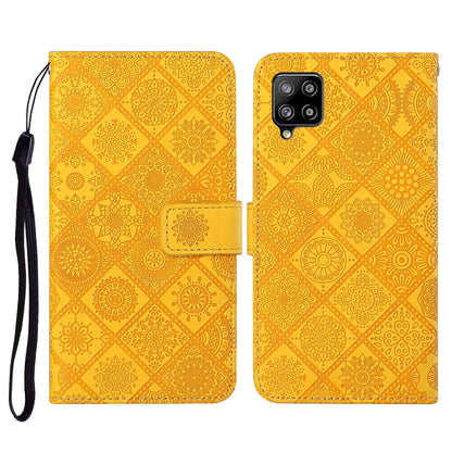Golden yellow embossed folio wallet case with card slot and wrist strap for phone