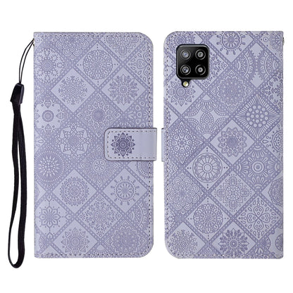 Lavender embossed folio wallet case with card slot and wrist strap for phone
