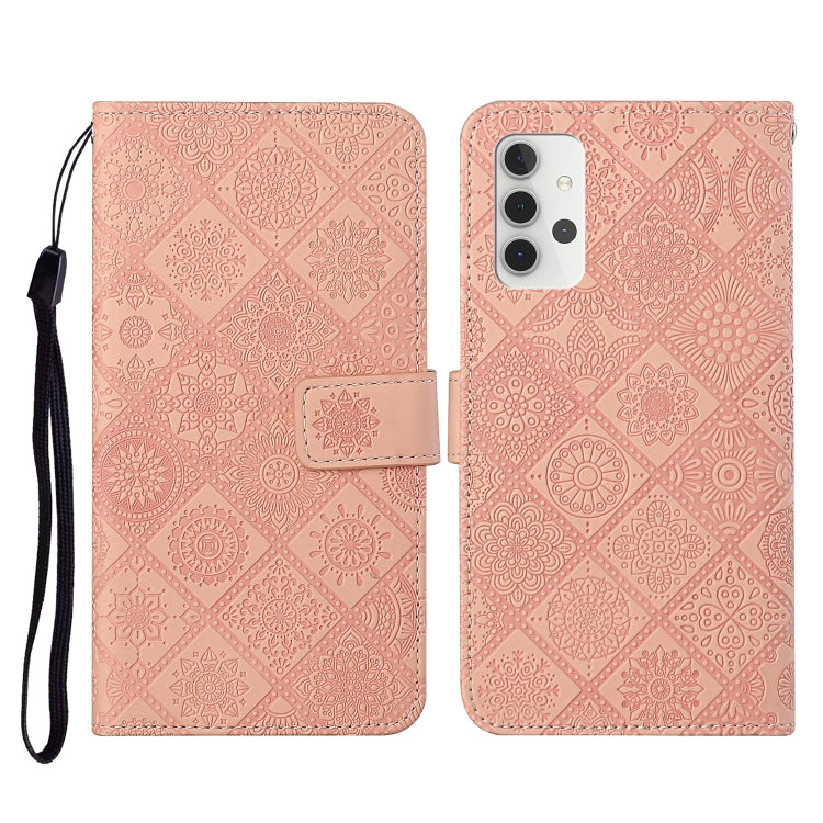 Light pink embossed leather flip phone wallet case with card slots and lanyard strap