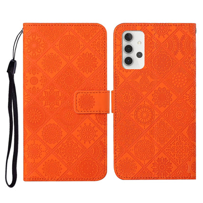 Bright orange embossed leather flip phone wallet case with card slots and lanyard strap