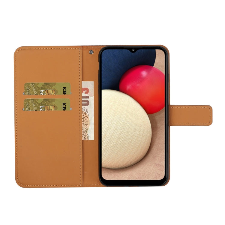 Brown embossed leather flip wallet case with card slots and side button cutout