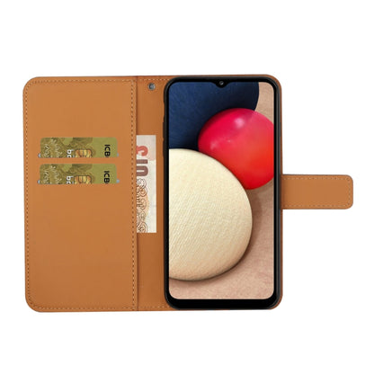 Brown embossed leather flip wallet case with card slots and side button cutout