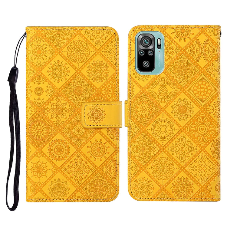 Embossed leather flip phone wallet case with card slots and lanyard, yellow patterned