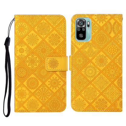 Embossed leather flip phone wallet case with card slots and lanyard, yellow patterned
