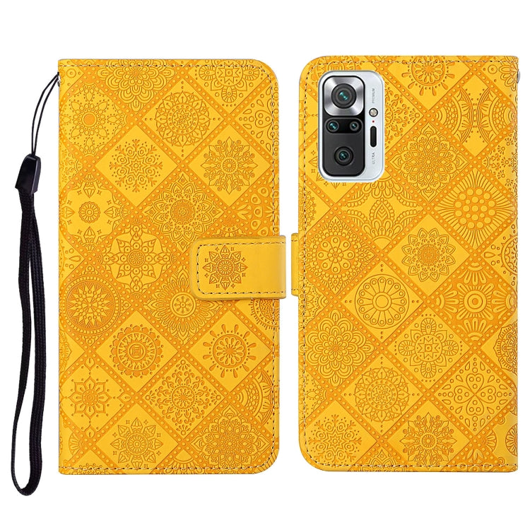 Yellow embossed flip leather phone wallet case with card slots and wrist lanyard.