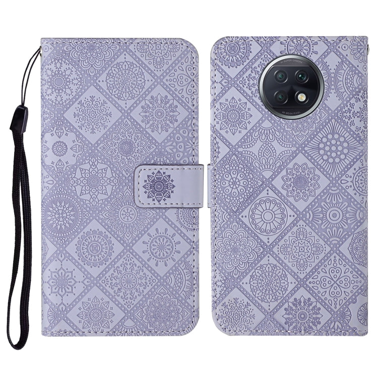 Periwinkle lavender embossed pattern flip leather phone wallet case with card slots and wrist lanyard
