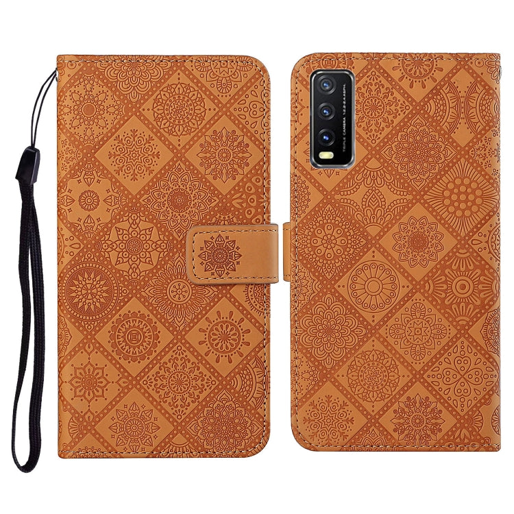 Cognac embossed flip leather phone wallet case with card slots and wrist lanyard