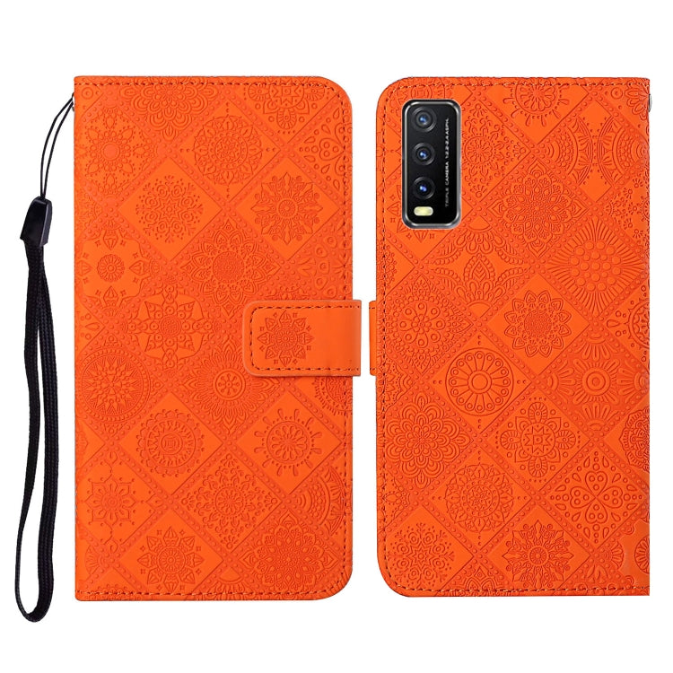 Bright orange embossed flip leather phone wallet case with card slots and wrist lanyard