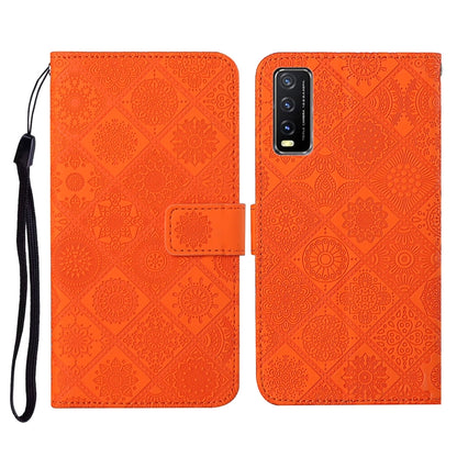 Bright orange embossed flip leather phone wallet case with card slots and wrist lanyard