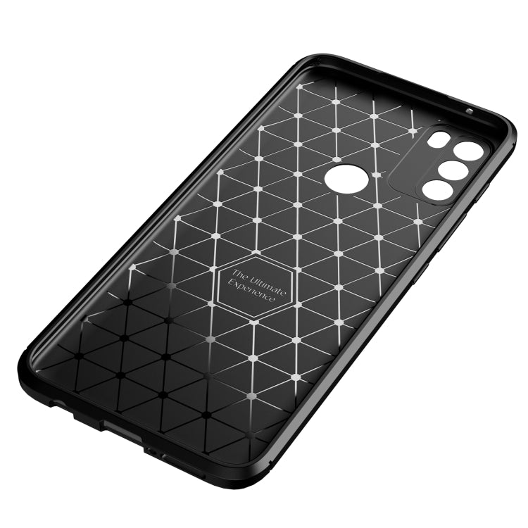 Black TPU phone case with geometric texture inner frame and camera cutouts.