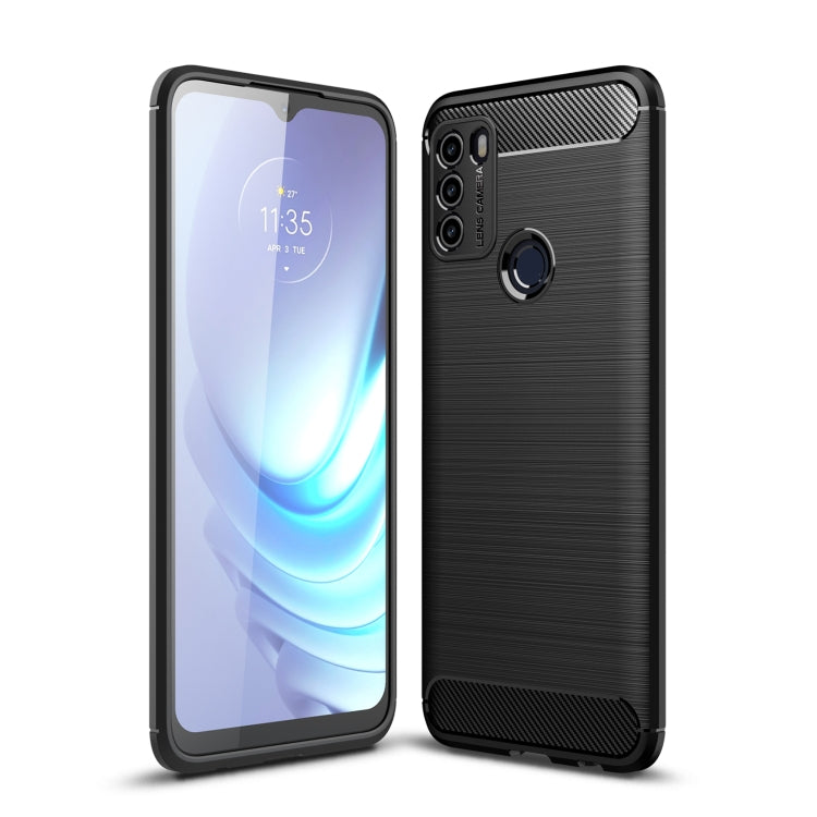 Black brushed carbon-fiber TPU phone case with ring camera cutout and raised edges