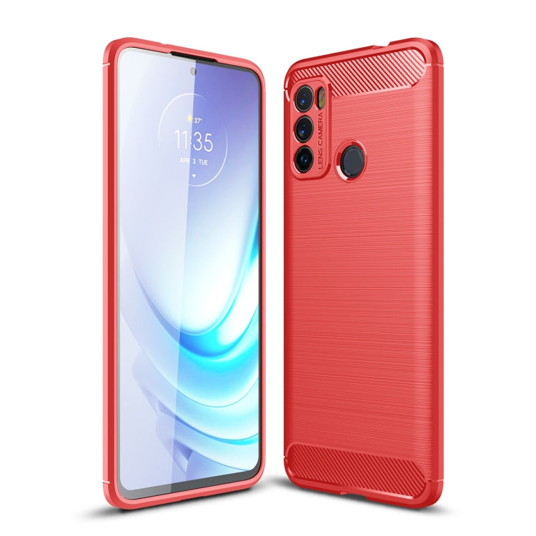 Red brushed TPU phone case front and back view with side grip ridges