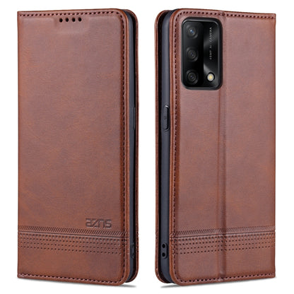 Brown leather flip phone case with stitched edges and camera cutout