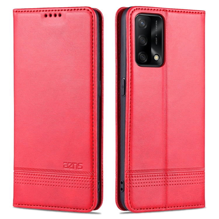 AZNS magnetic leather flip case with card slots, red, horizontal wallet design