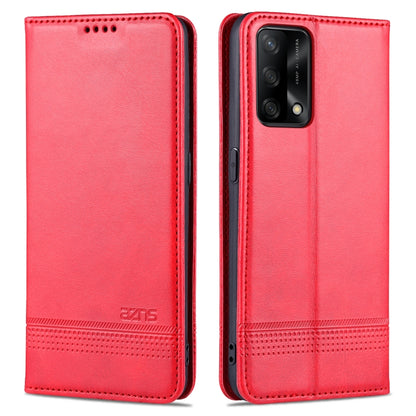 AZNS magnetic leather flip case with card slots, red, horizontal wallet design