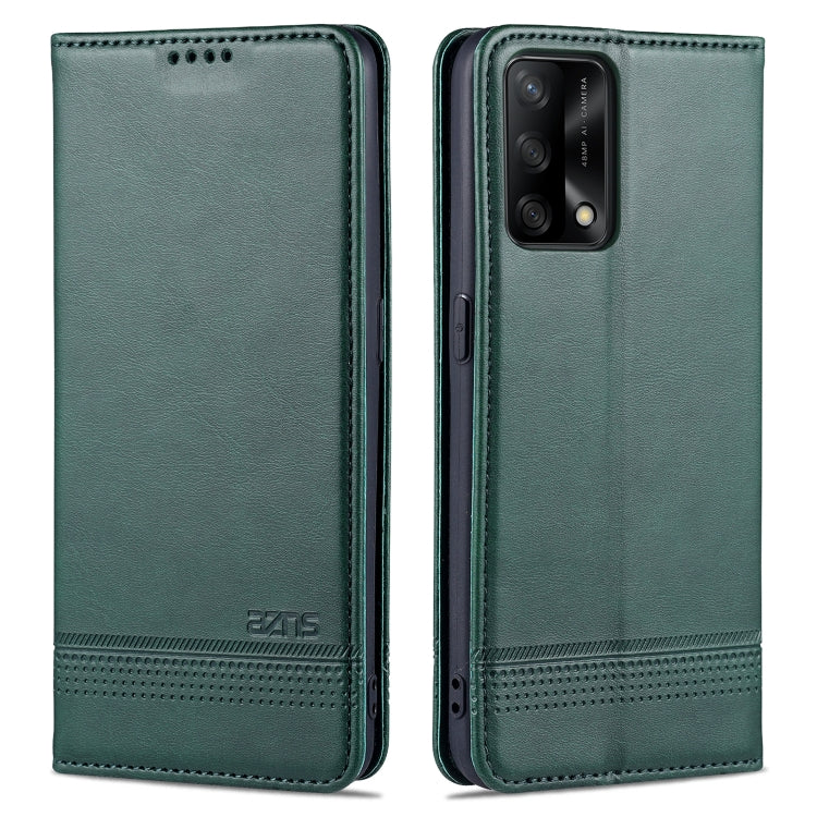 AZNS magnetic leather flip case with card slots, dark green, horizontal wallet design