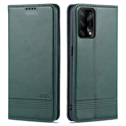 AZNS magnetic leather flip case with card slots, dark green, horizontal wallet design