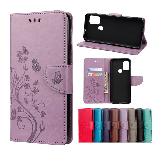 Light purple butterfly floral flip leather phone wallet case with card slots and holder