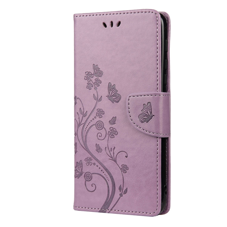Light purple butterfly floral leather phone wallet case with front flip cover