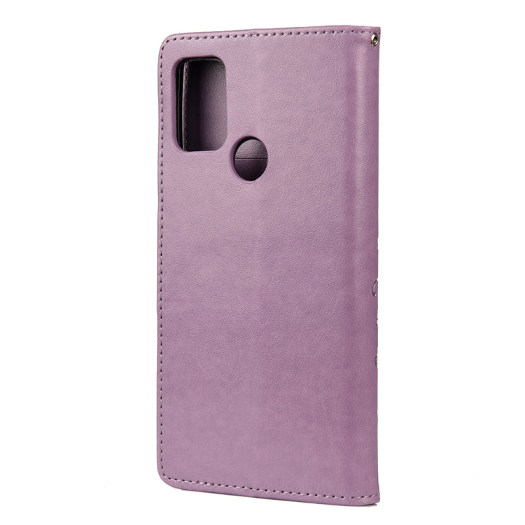 Light purple leather phone wallet case with camera cutout and side stitching
