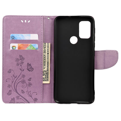 Light purple flip leather phone wallet case opened with card slots and phone back cover