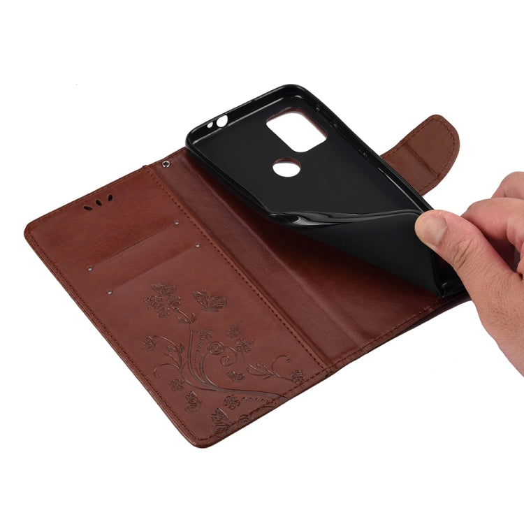 Brown butterfly floral leather flip phone wallet case with card slots