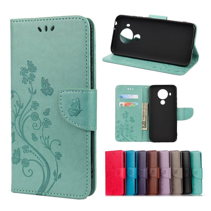 Teal butterfly flower flip leather phone case with card slots and stand holder