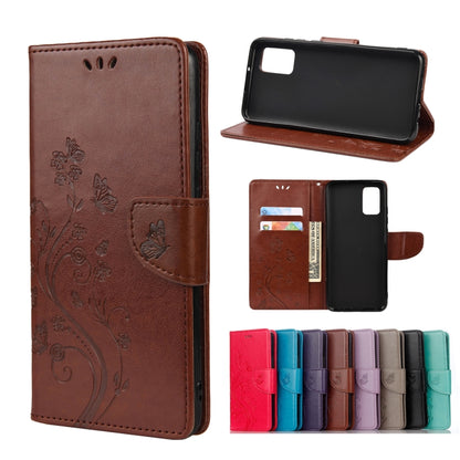 Red-brown butterfly flower flip leather phone case with card slots and stand holder