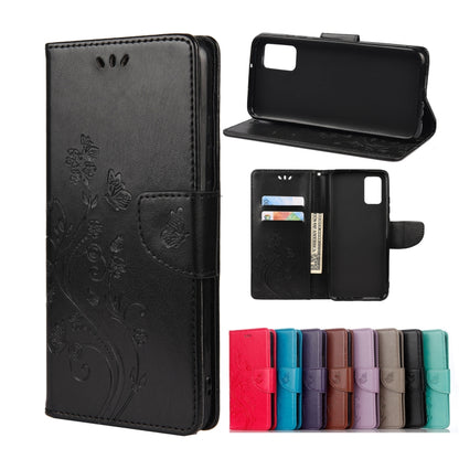 Black butterfly flower flip leather phone case with card slots and stand holder